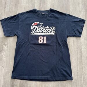 New England Patriots Shirt Mens Small Blue NFL Football Randy Moss #81